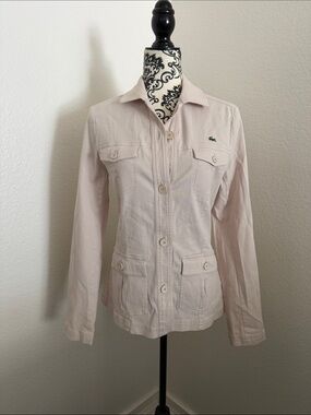 Lacoste Women's Pale Pink Button-Up Utility Jacket Size 42